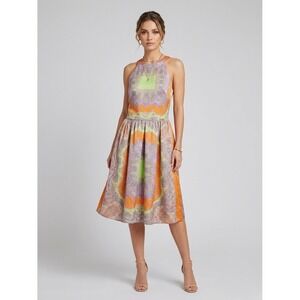 MM Couture by Miss Me Womens Paisley Halter Open Back Midi Dress Orange Green L